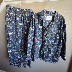 Printfresh Enchanted Forest Unicorn Pajama Set Navy Blue Floral 2X Plus Size
